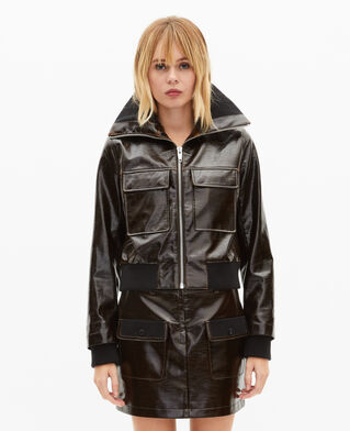 The Kooples WOMEN CAFE brown vinyl-effect jacket