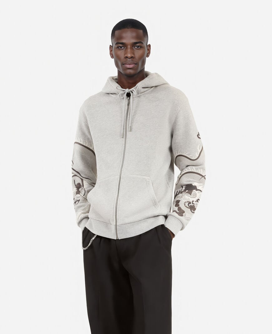 The Kooples MEN GREY MELANGE grey embroidered sleeve hoodie