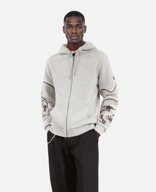 The Kooples MEN GREY MELANGE grey embroidered sleeve hoodie