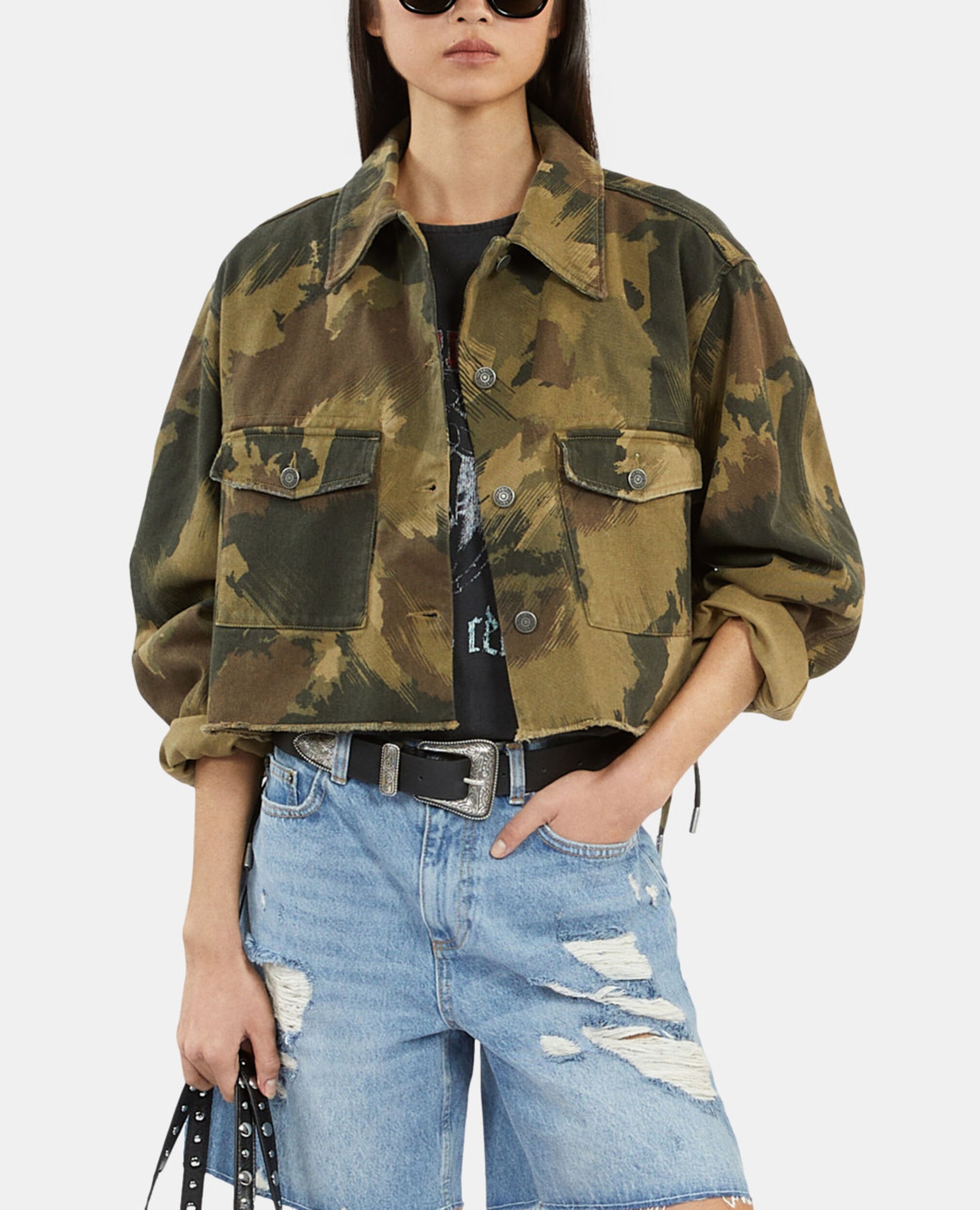 Kurzer Camouflage-Blouson aus Denim, CAMOUFLAGE, hi-res image number null