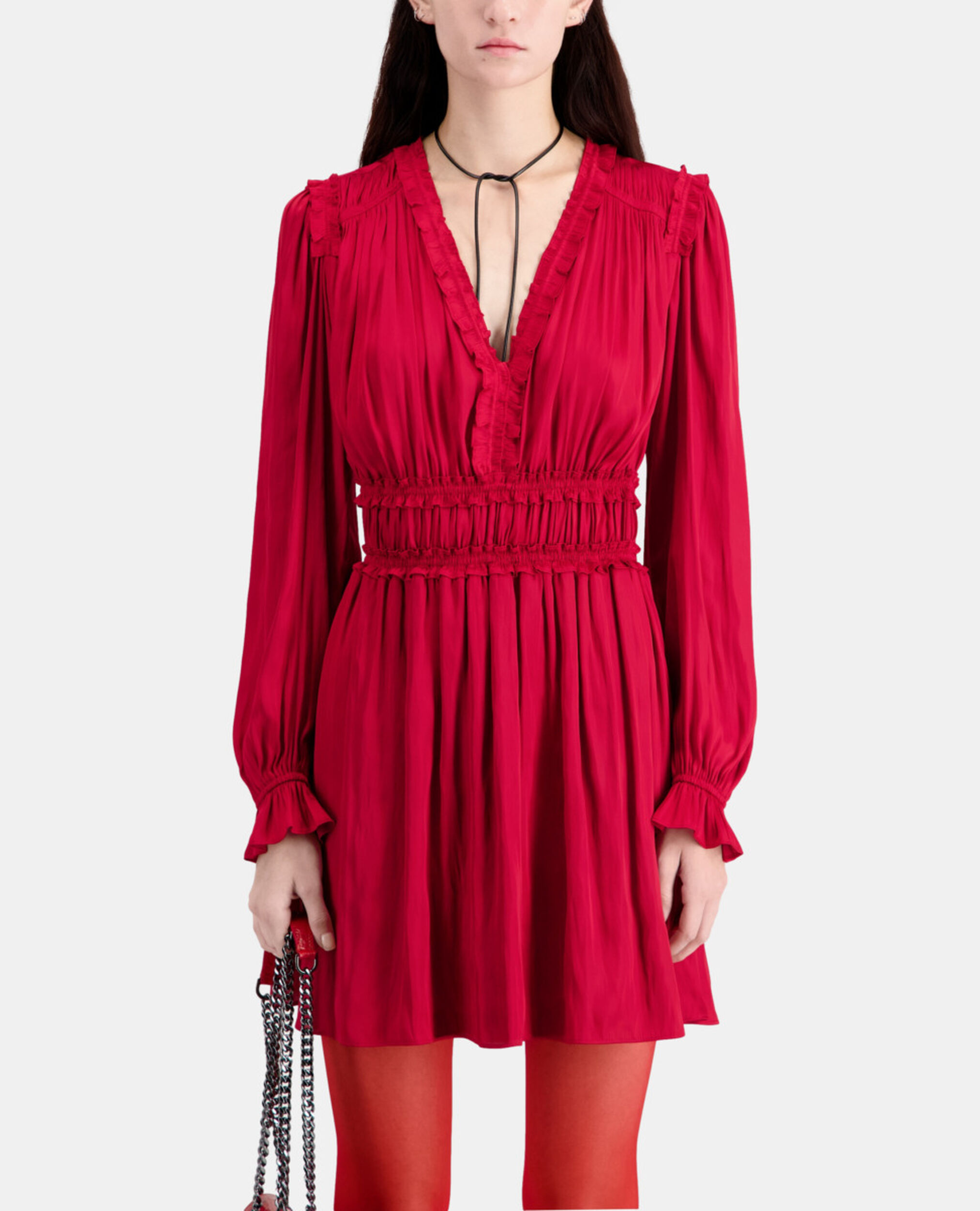 Short red dress with shirring, LIGHT BURGUNDY, hi-res image number null