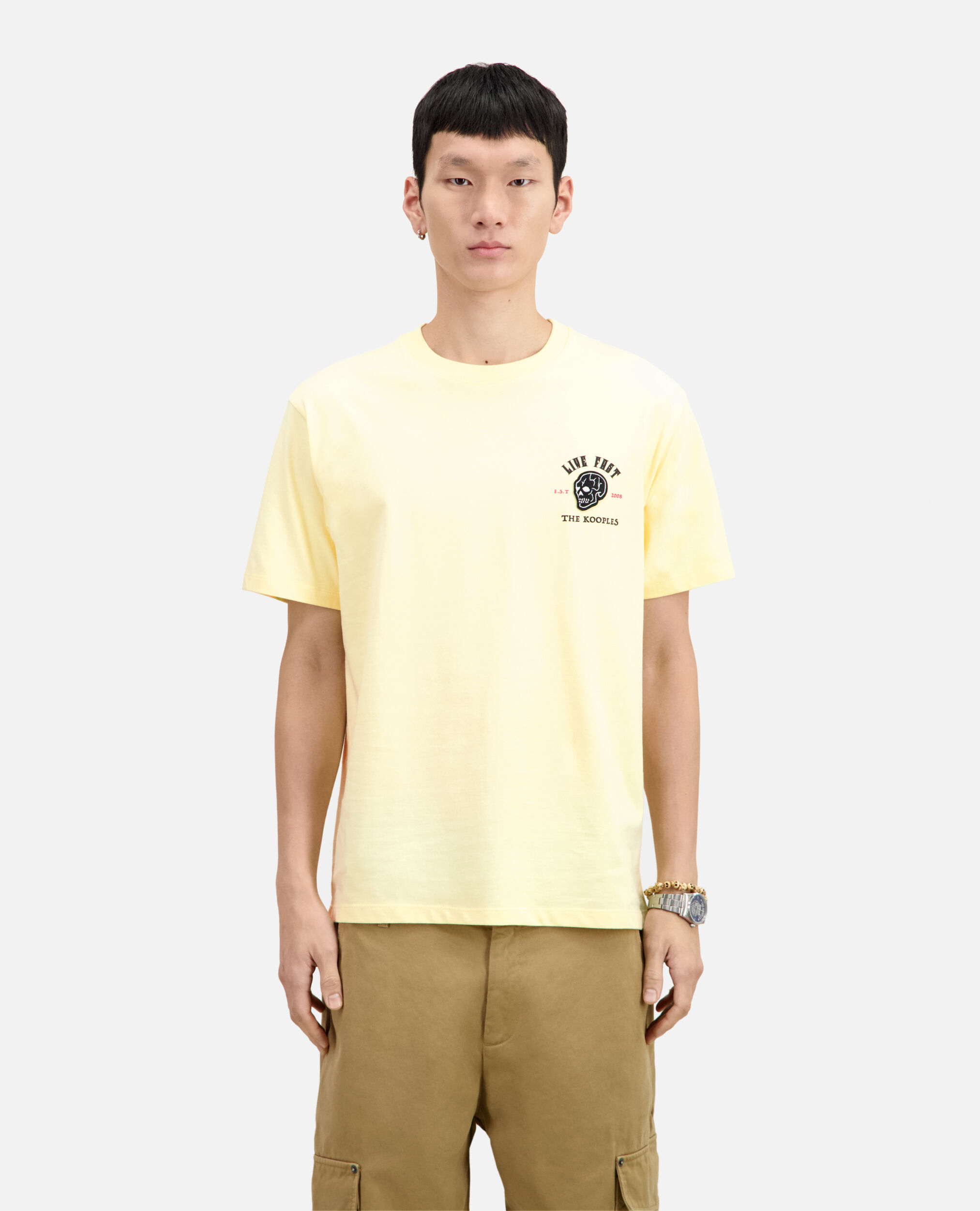 Gelbes T-Shirt mit „Live fast“-Schriftzug, LIGHT YELLOW, hi-res image number null