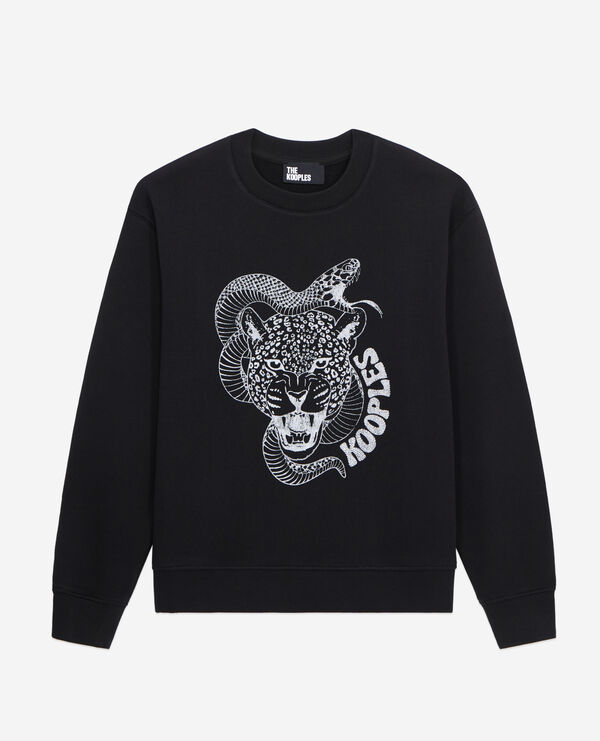 black sweatshirt with snake leopard serigraphy