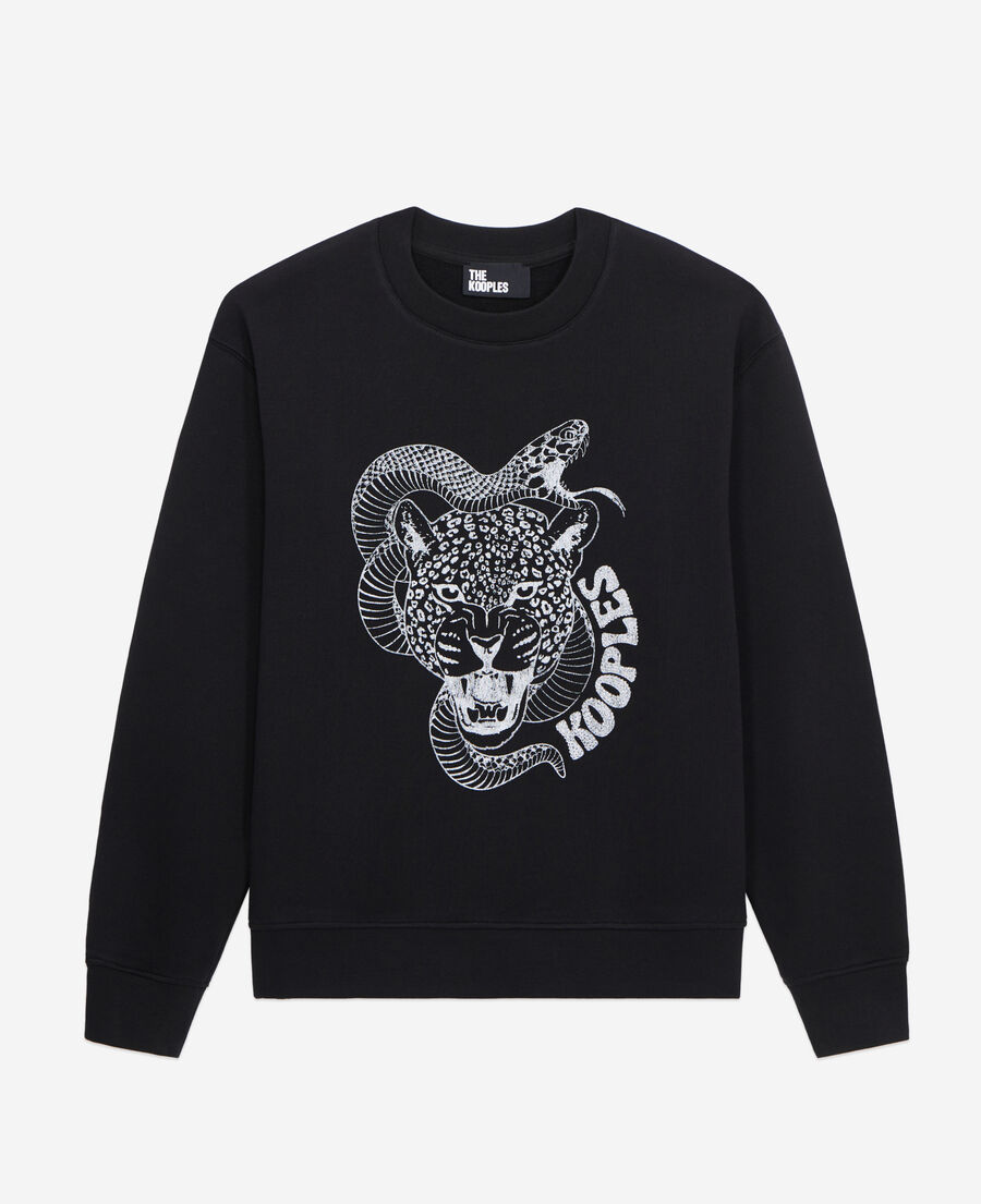 더 쿠플스 The Kooples Black sweatshirt with Snake leopard serigraphy