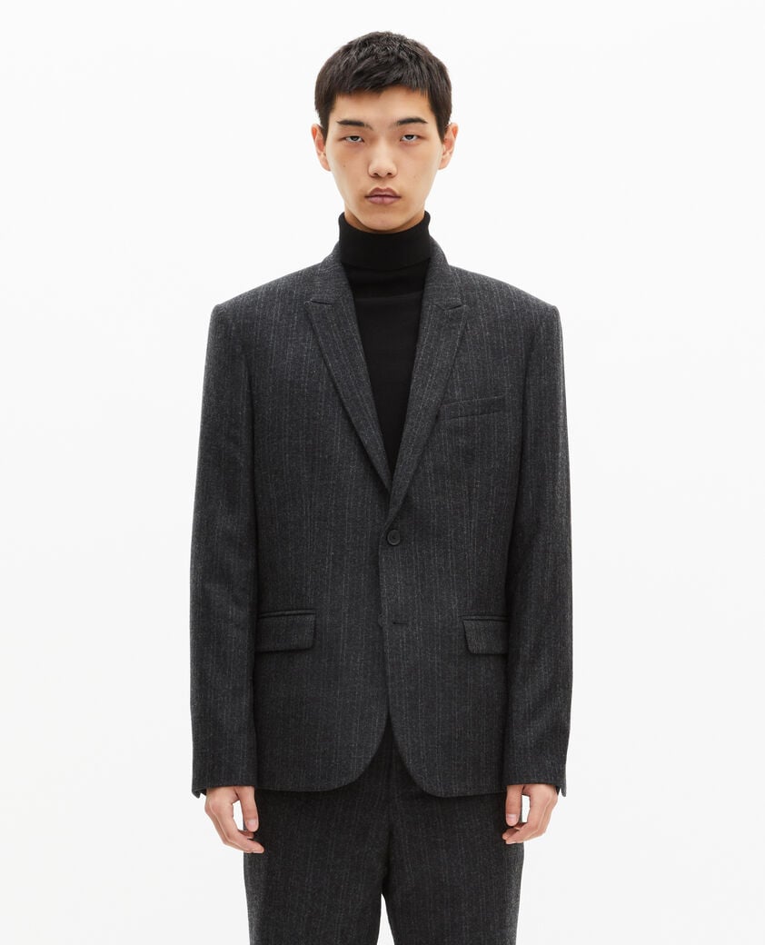 The Kooples HERREN PEARL GREY gerade geschnittene anzugjacke mit feinen streifen in dunkelgrau