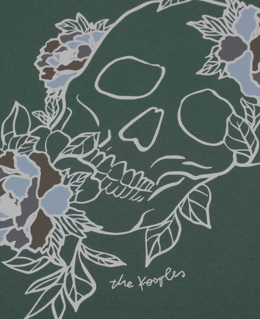 camiseta hombre verde serigrafía flower skull
