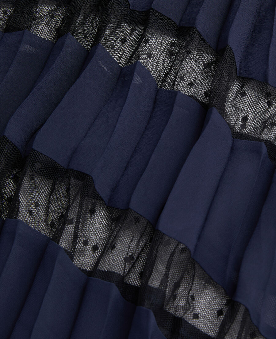 vestido largo plisado azul marino