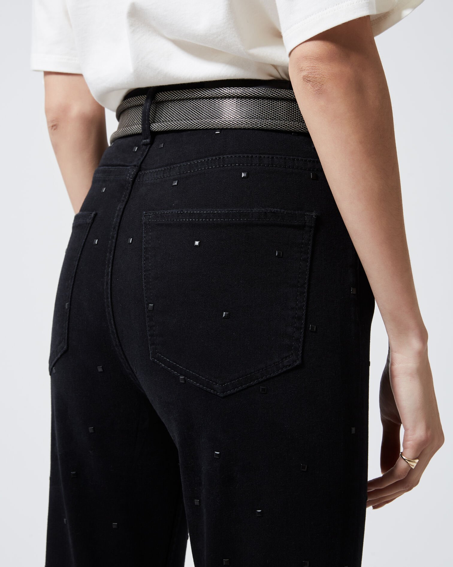 Black jeans with studs, BLACK, hi-res image number null
