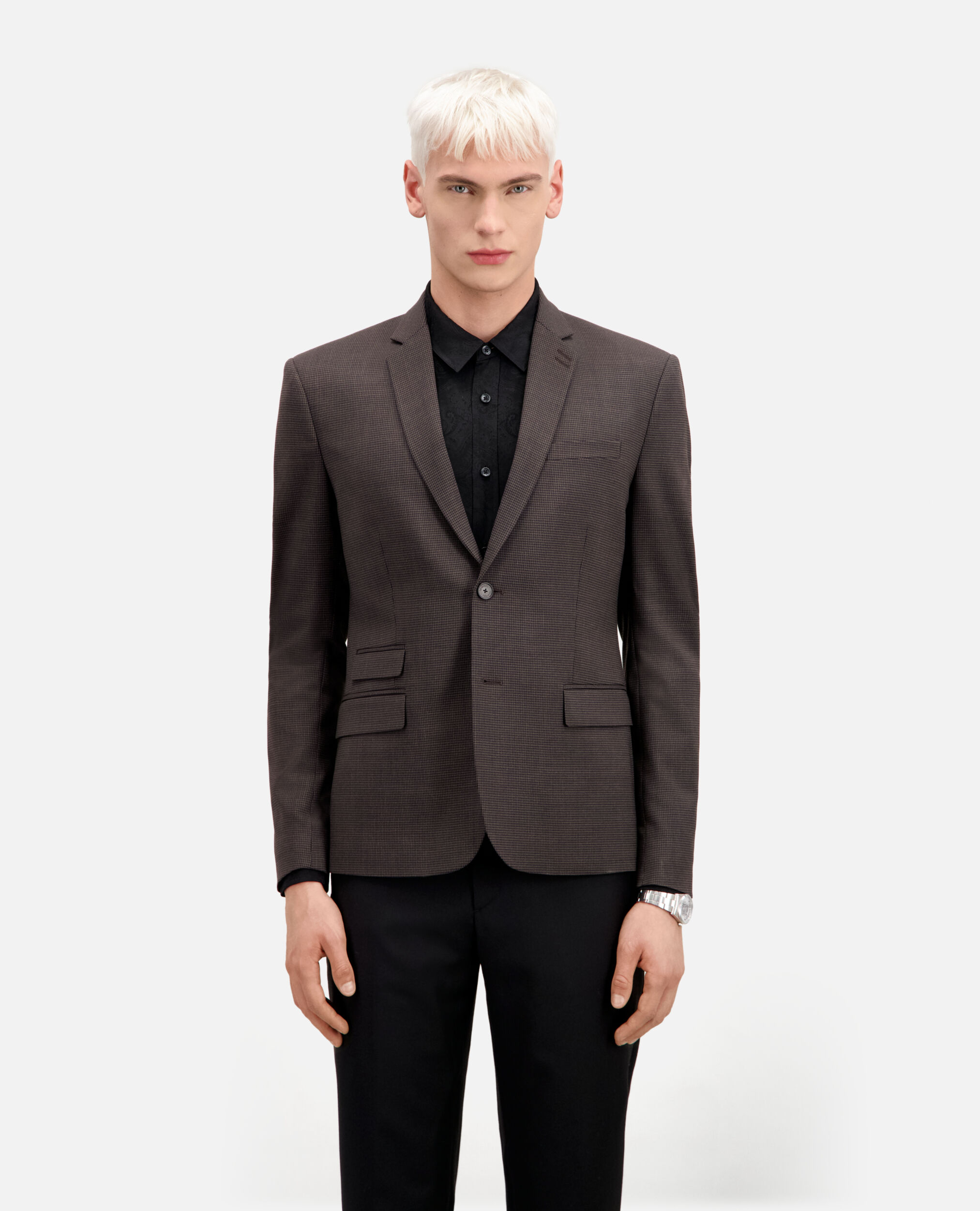 Brown houndstooth wool suit jacket, BROWN / BLACK, hi-res image number null