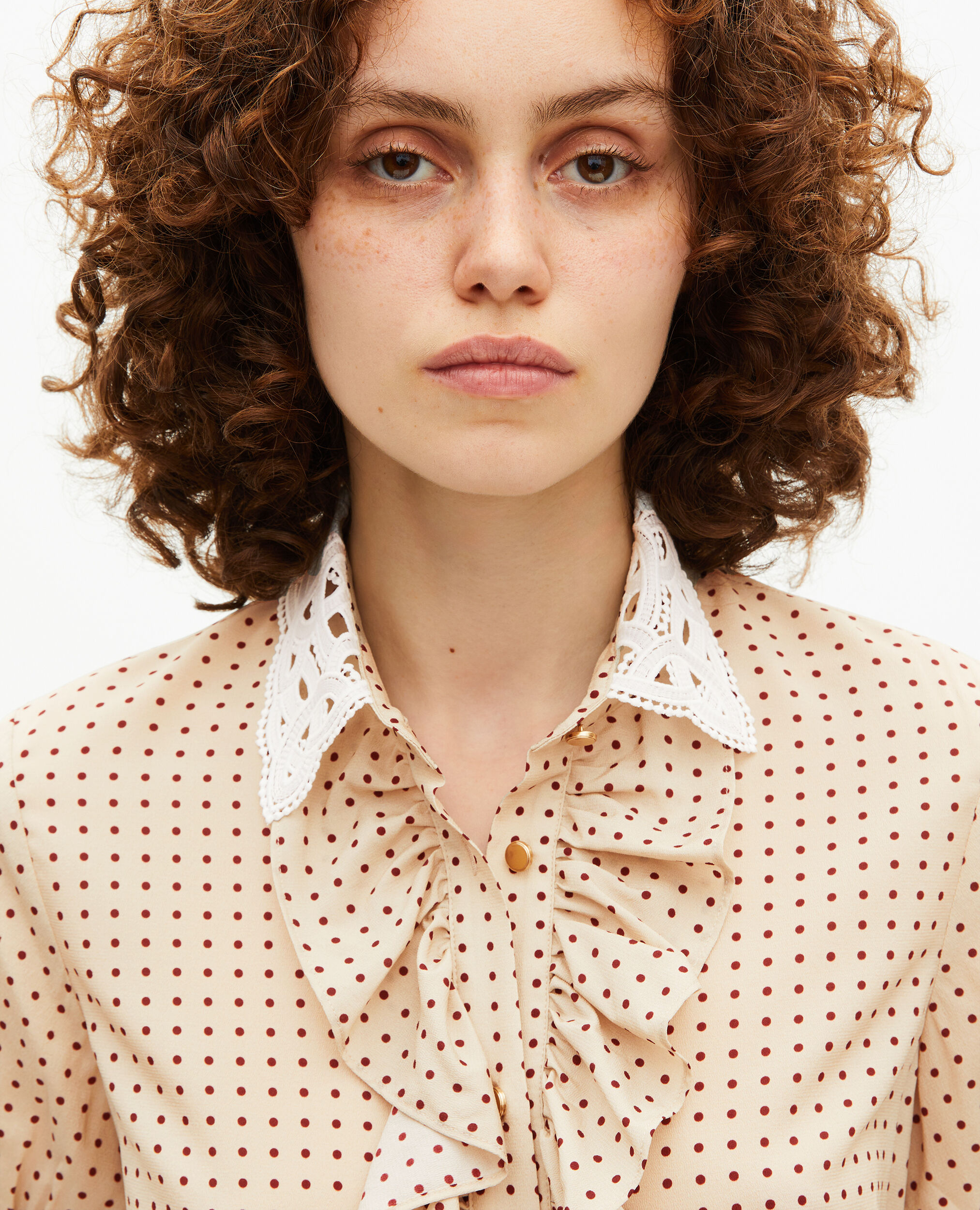 Chemise manches courtes à pois beige, BEIGE / RED, hi-res image number null
