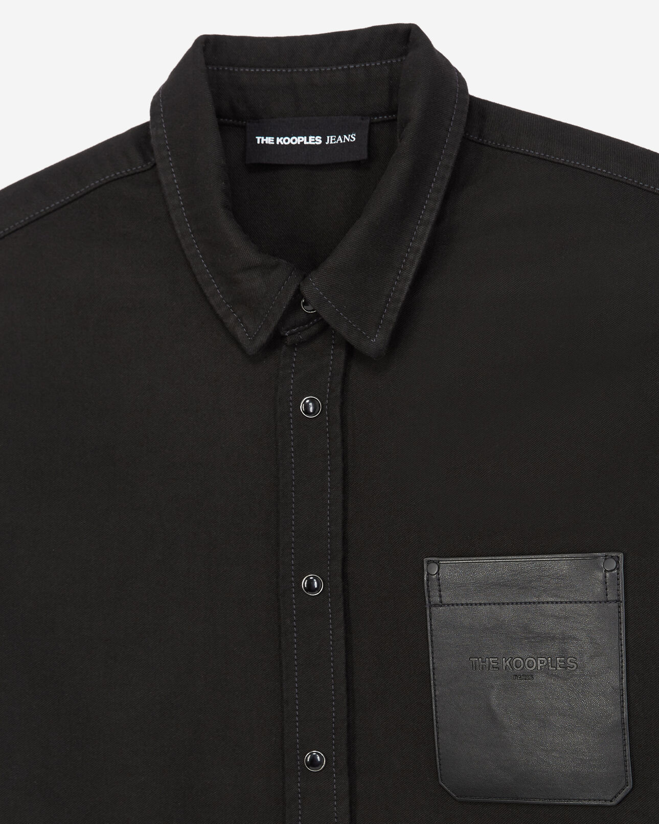 The Kooples HOMME BLACK chemise jean noir poche poitrine cuir