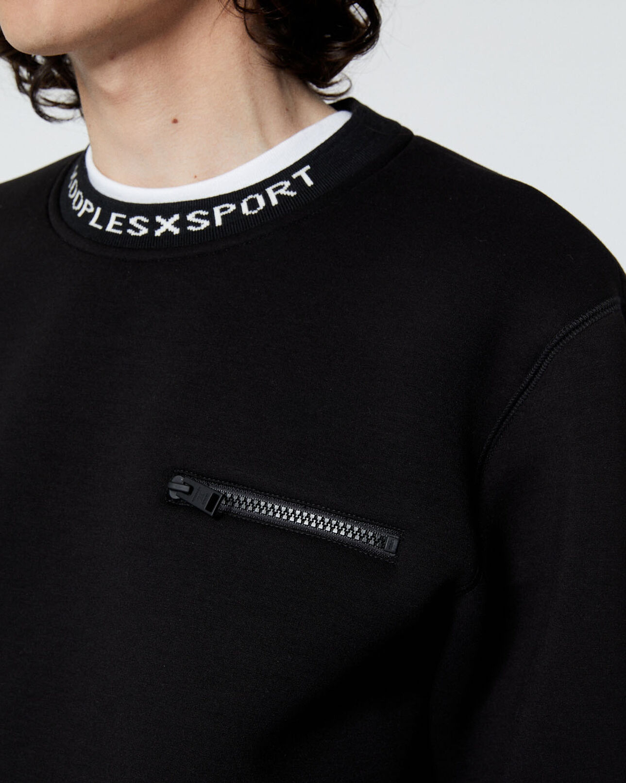 The Kooples MEN BLACK neoprene black crew-neck sweatshirt/neck logo