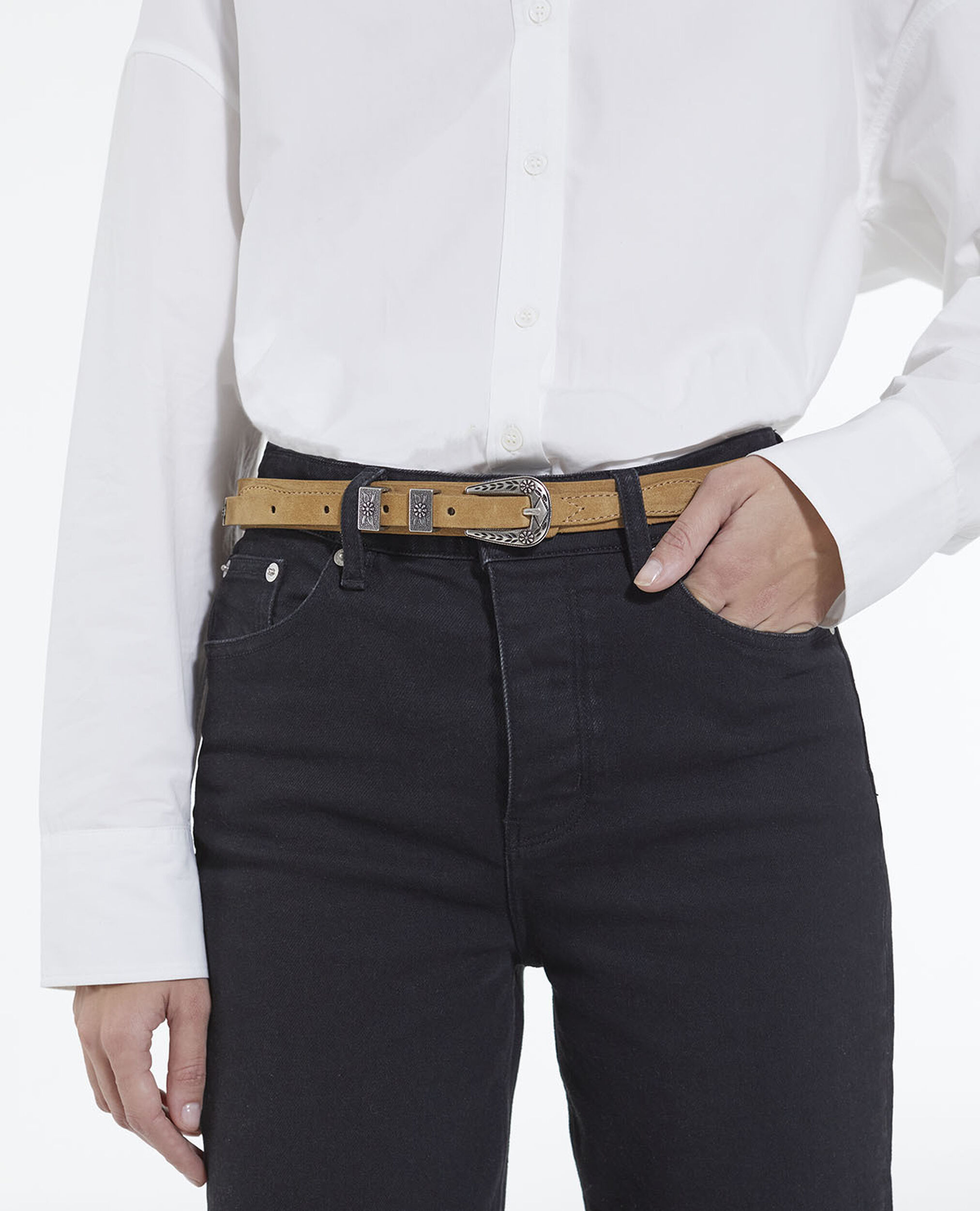 Ceinture cuir camel lisse à boucle western, CAMEL, hi-res image number null