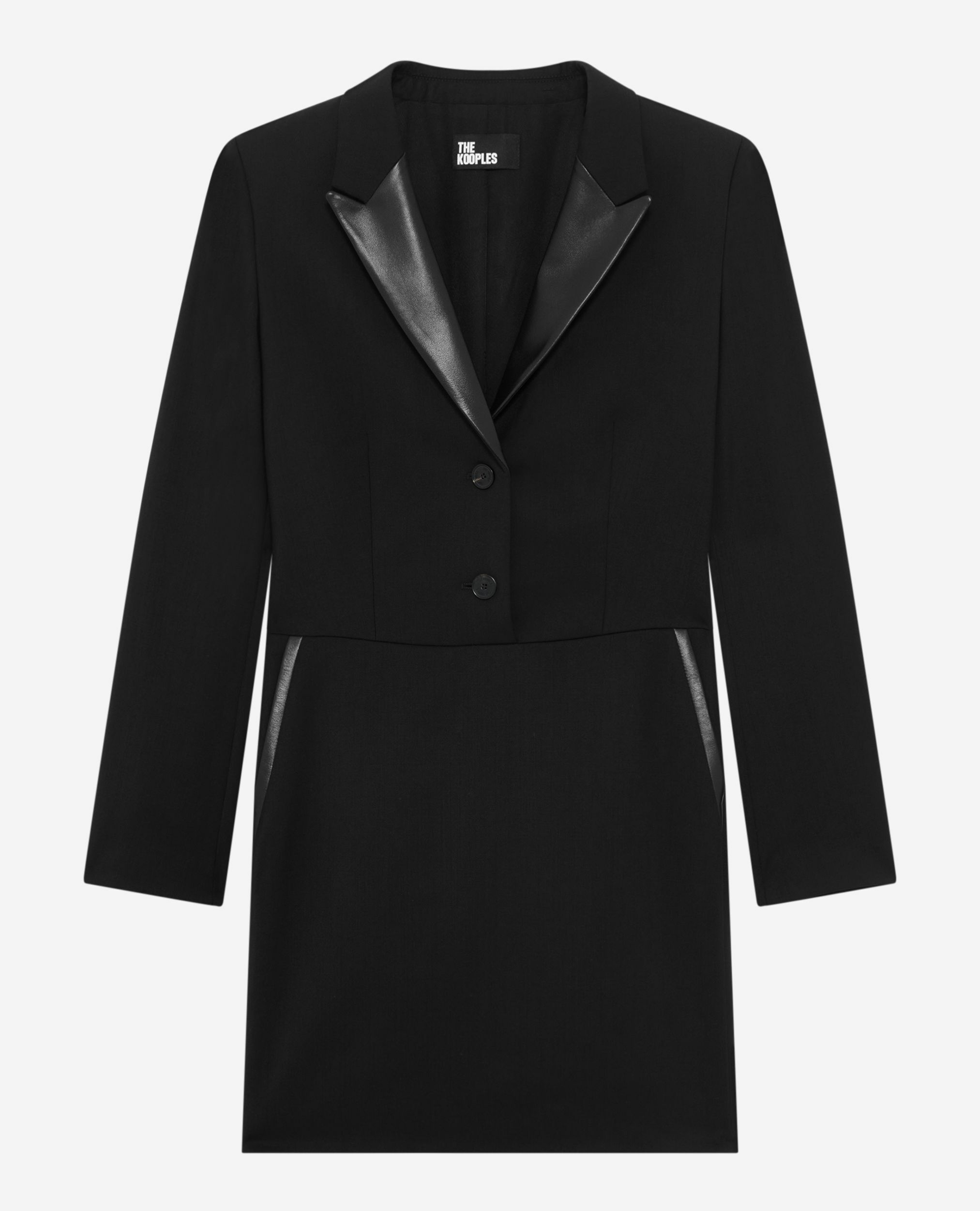 Kurzes Kleid mit Lederkragen schwarz, BLACK, hi-res image number null
