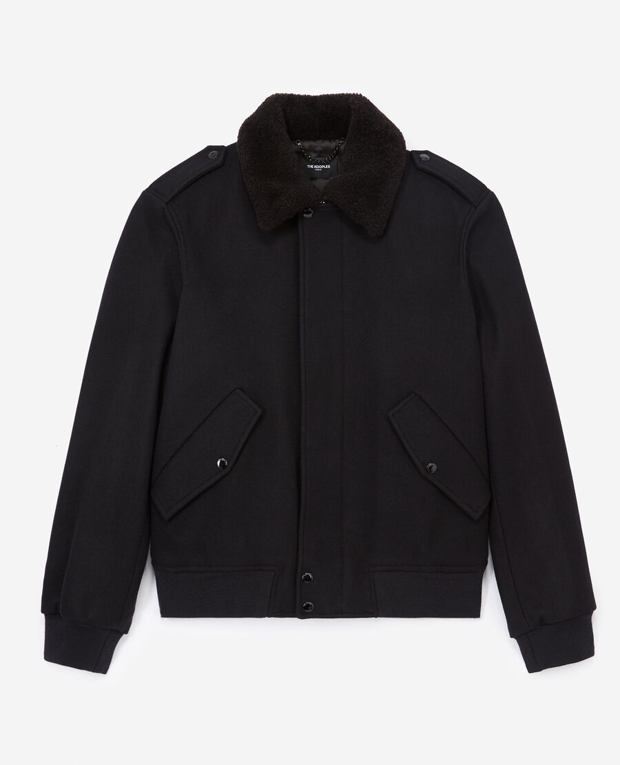 Schwarze Wolljacke brauner Kragen | The Kooples