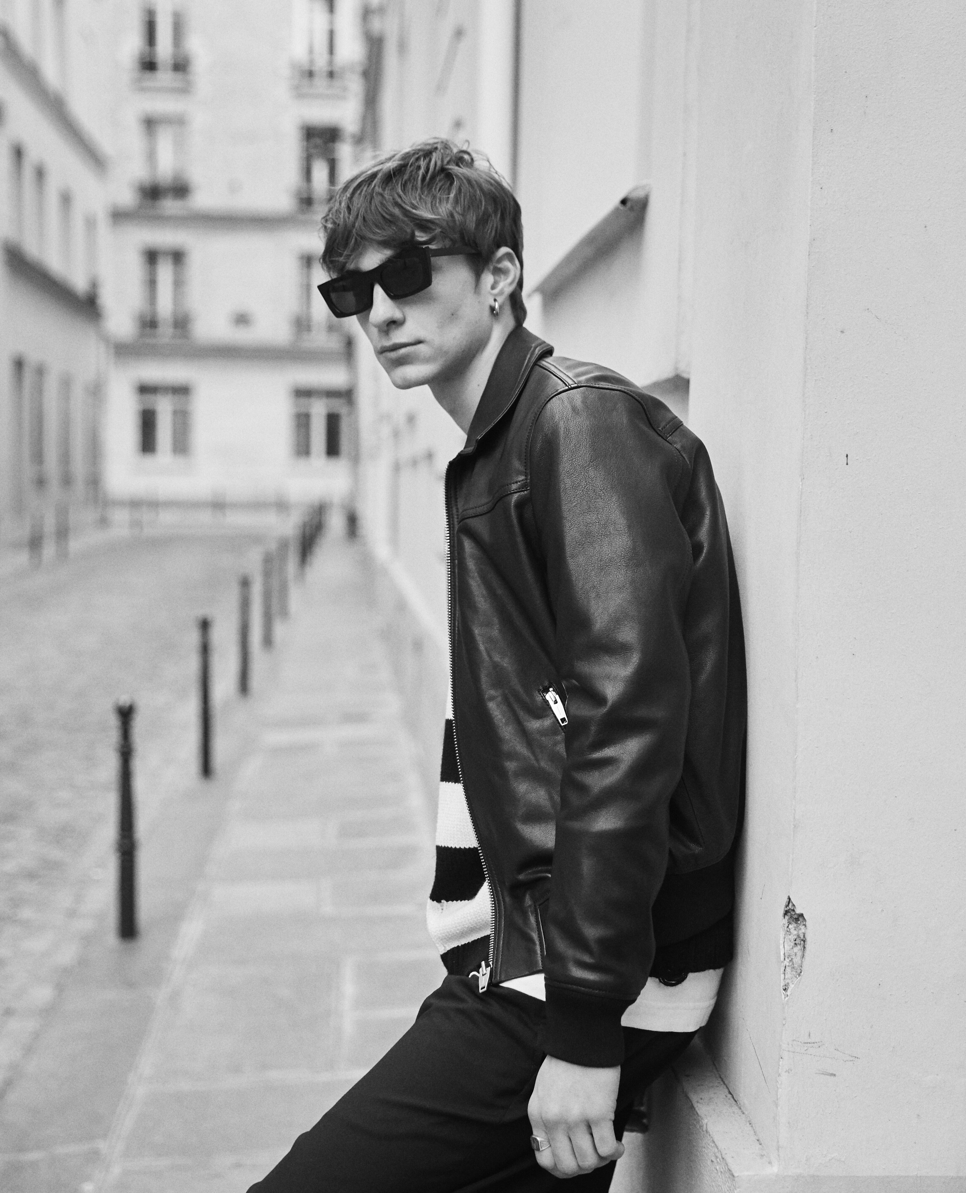 Black leather jacket with classic collar The Kooples