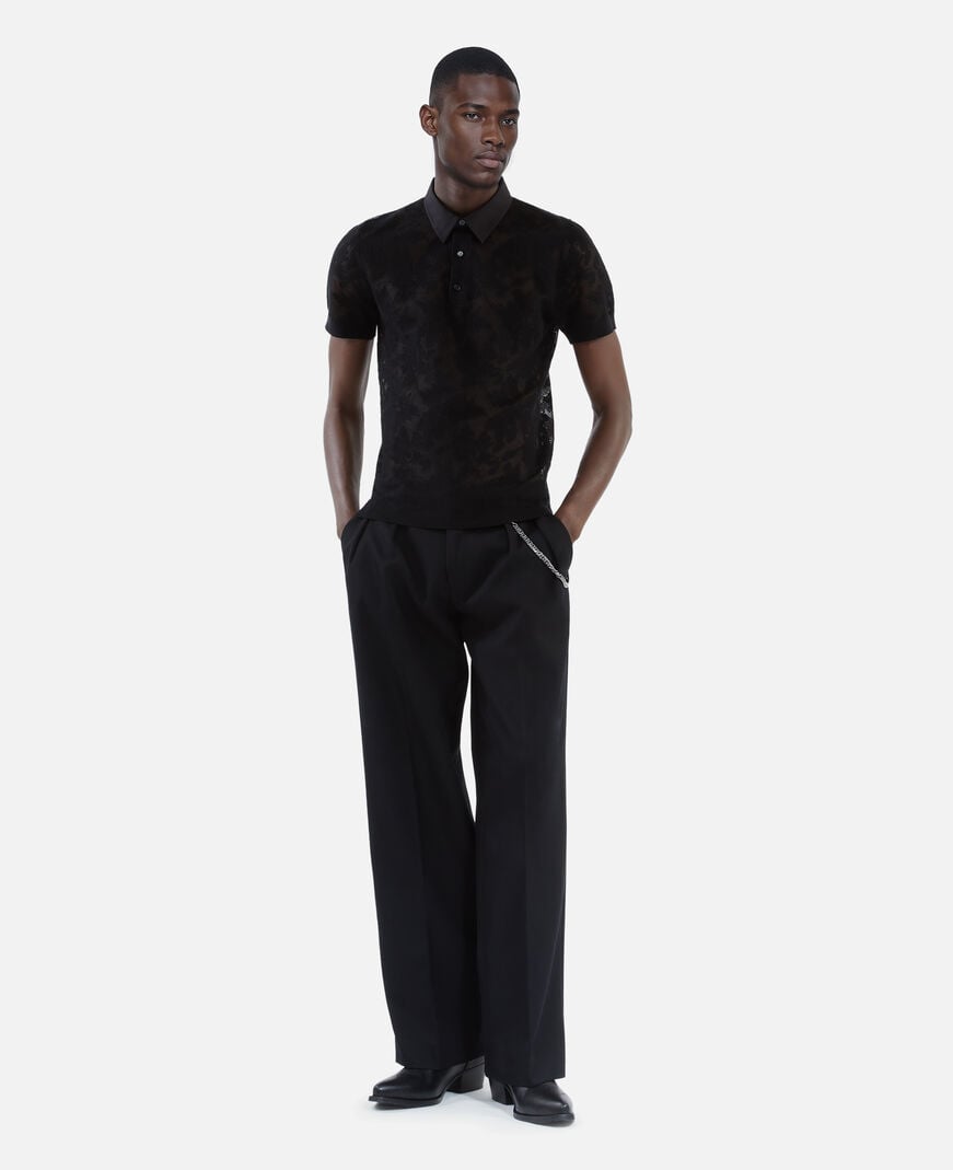 The Kooples HERREN BLACK polo-shirt aus mesh mit spitzeneffekt schwarz