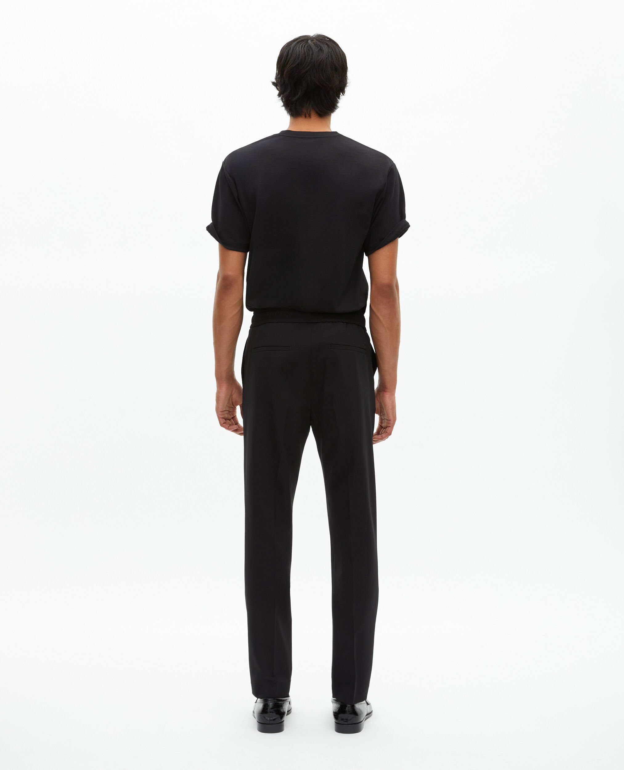 Pantalon élastiqué droit en laine noir, BLACK, hi-res image number null
