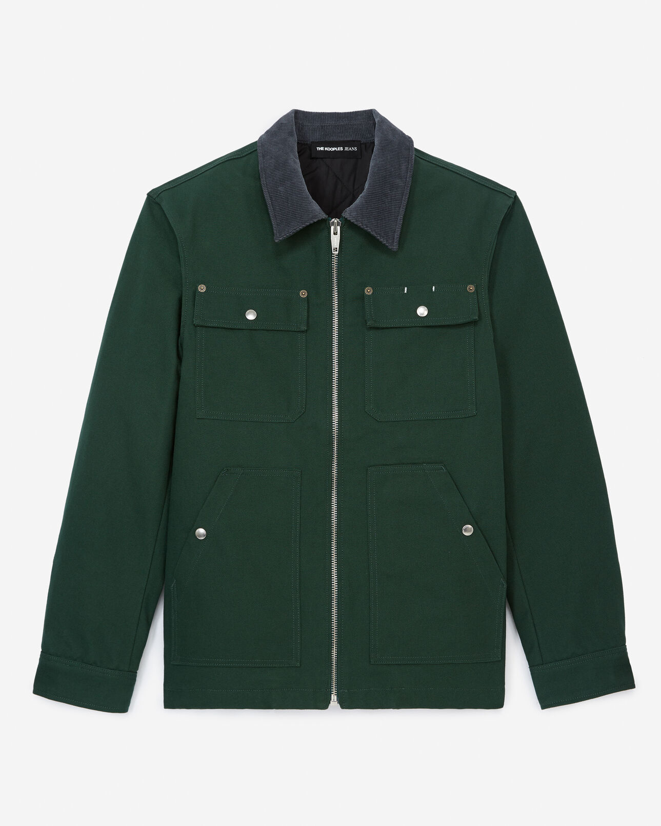 The Kooples MEN FOREST green cotton jacket contrasting gray collar