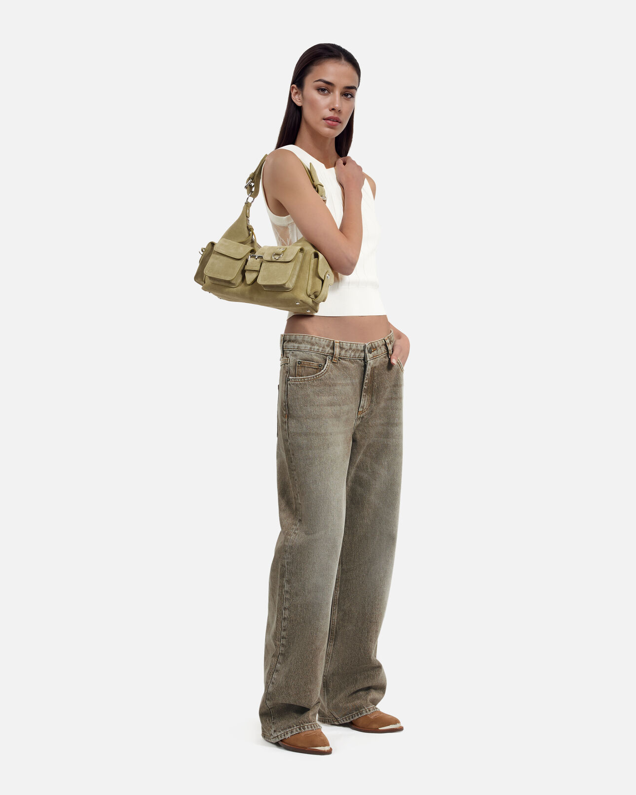 The Kooples FEMME OLIVE jean large olive
