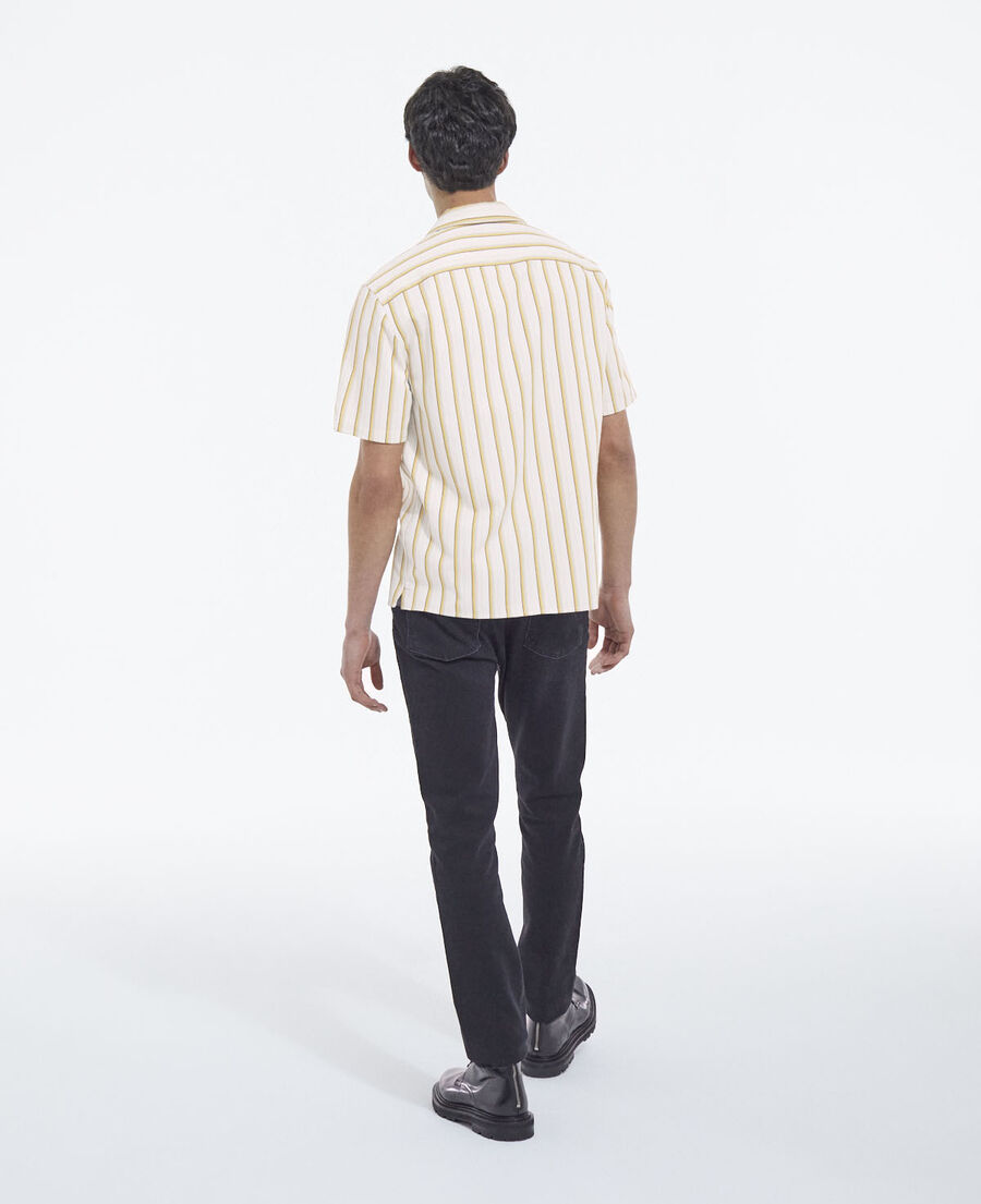 chemise col hawaien rayée blanche et jaune