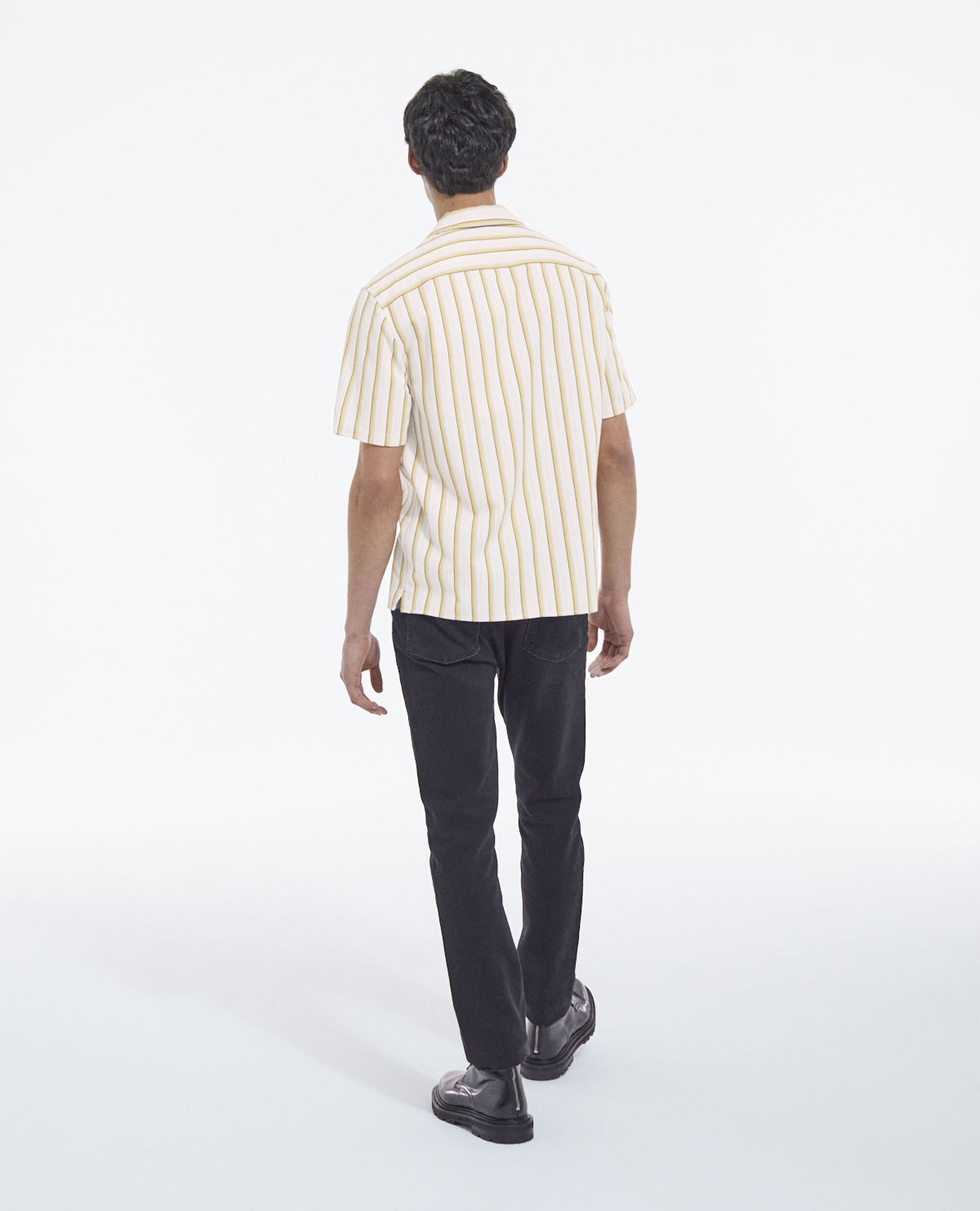 Chemise col hawaien rayée blanche et jaune, ORANGE ECRU, hi-res image number null