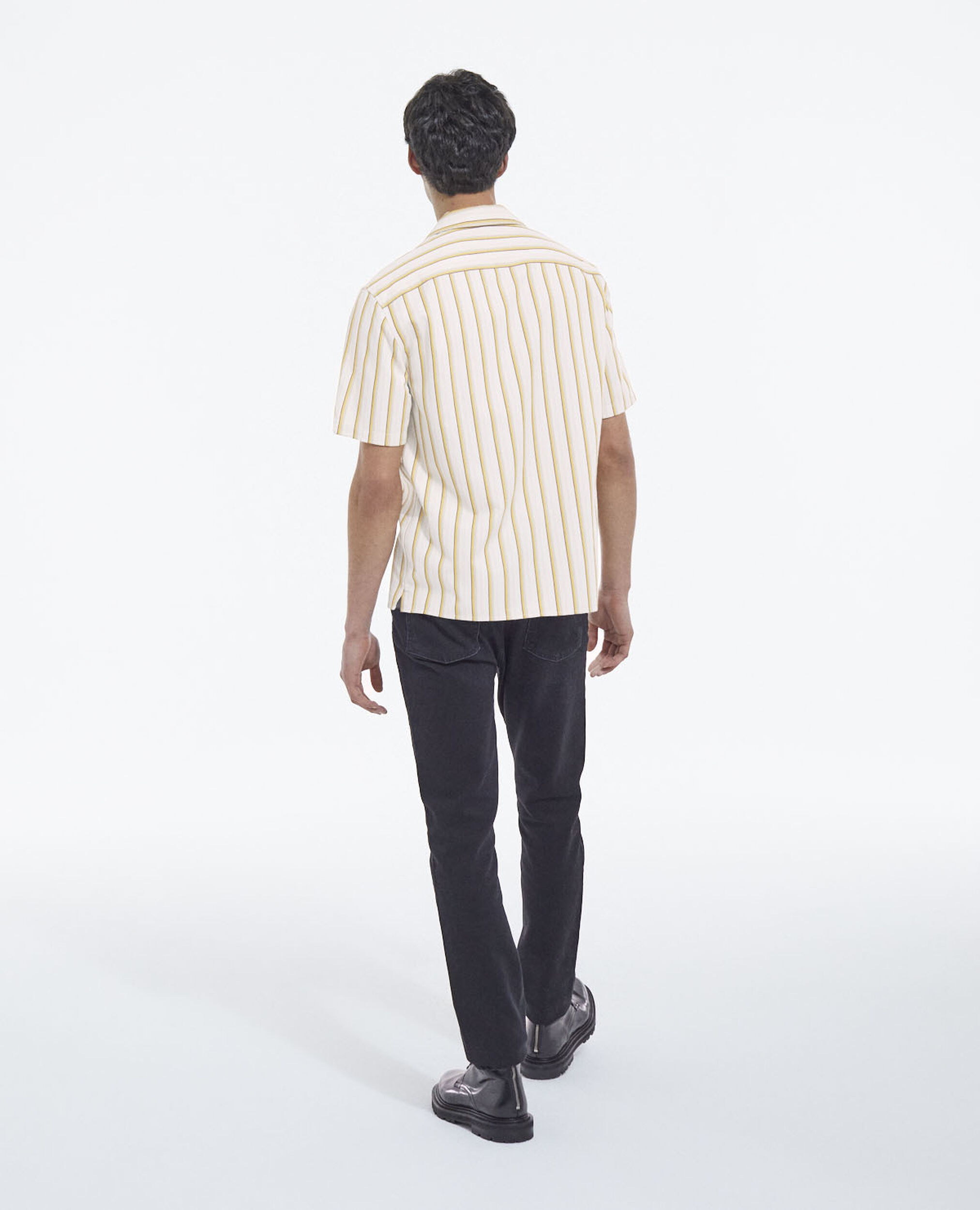 White - yellow striped Hawaiian-collar shirt, ORANGE ECRU, hi-res image number null