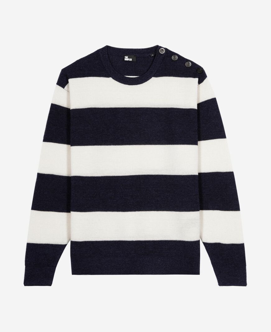 The Kooples MEN ECRU NAVY navy stripe wool and linen sweater