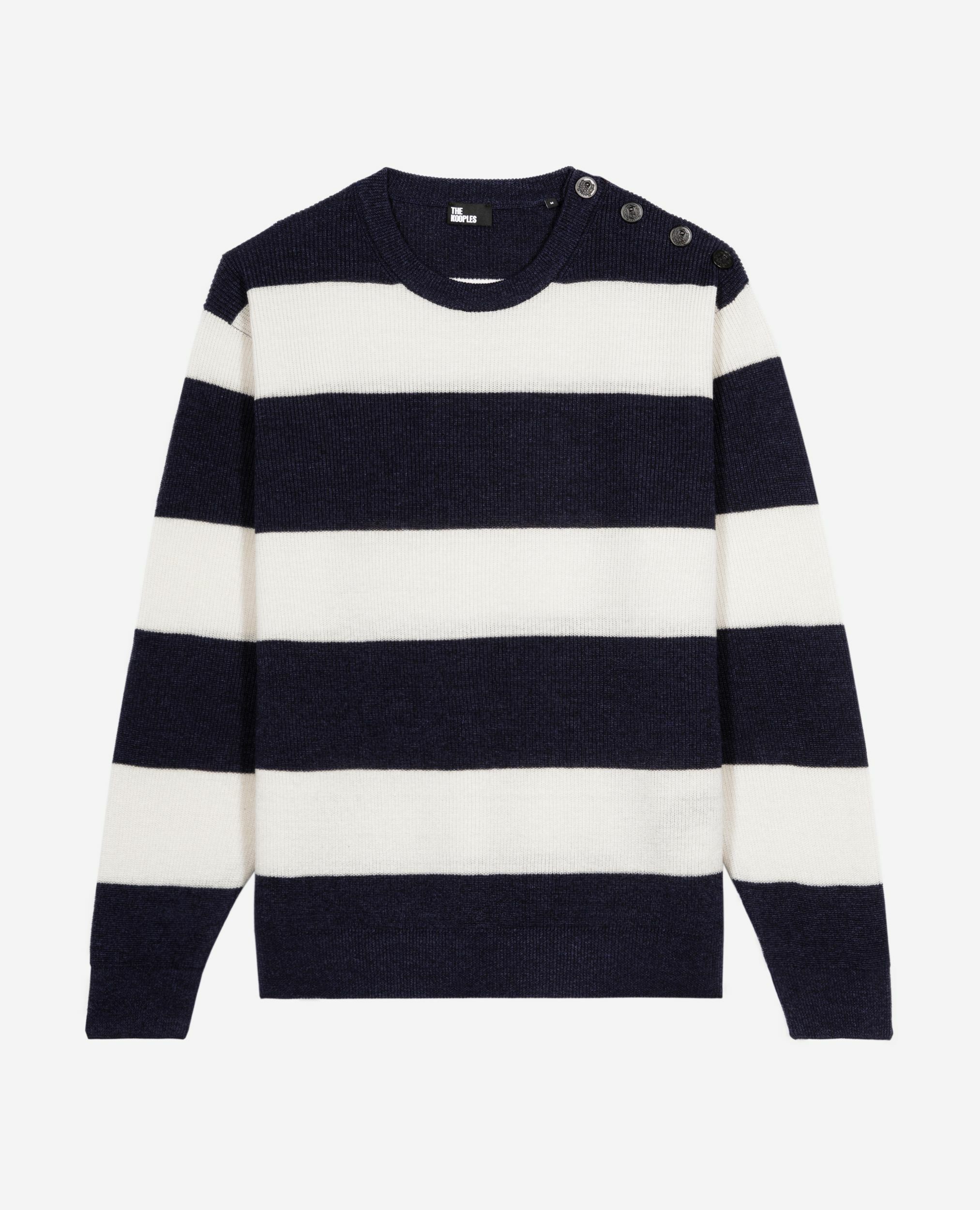 Navy stripe wool and linen sweater, ECRU NAVY, hi-res image number null