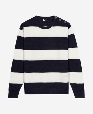 The Kooples MEN ECRU NAVY navy stripe wool and linen sweater