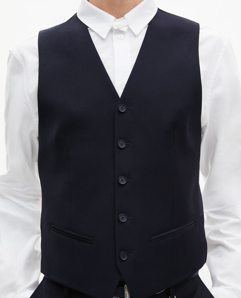 The Kooples HOMME DARK NAVY gilet de costume boutonné en laine marine