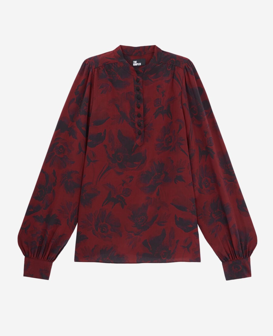 The Kooples FEMME BLACK - BURGUNDY top imprimé avec boutonnage