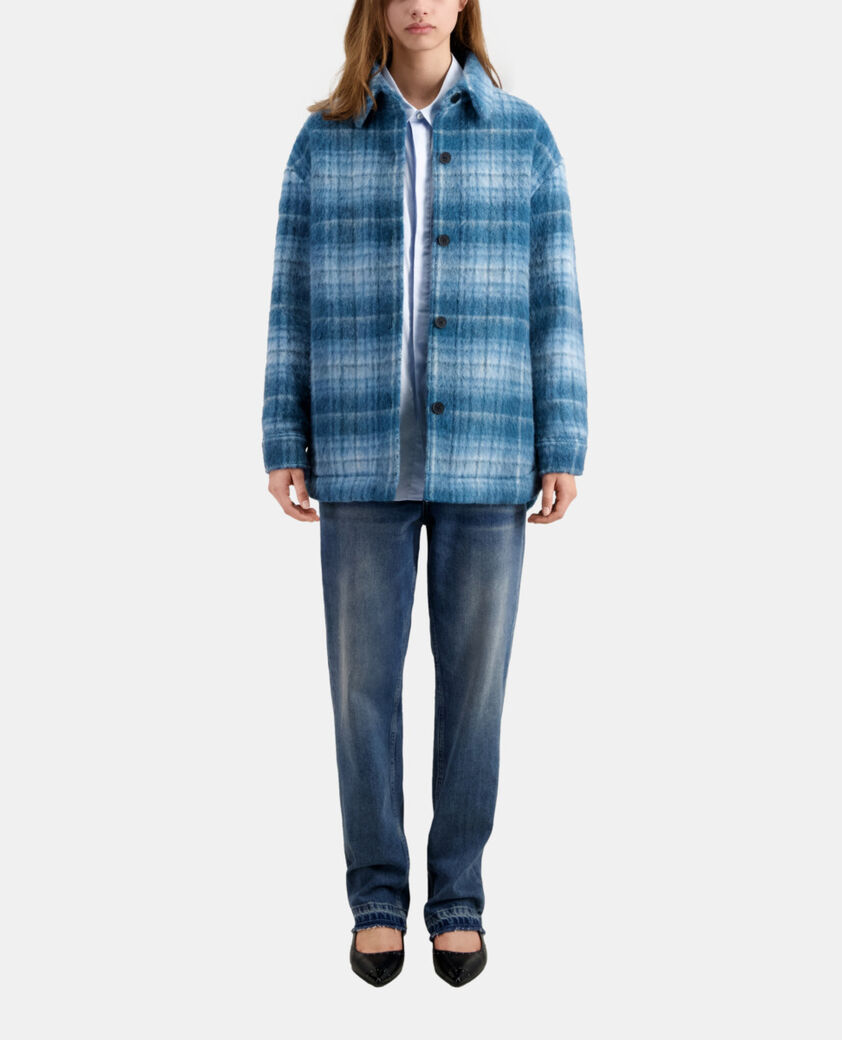 The Kooples DAMEN BLUE BEIGE blaue hemdjacke aus tweed mit karomuster