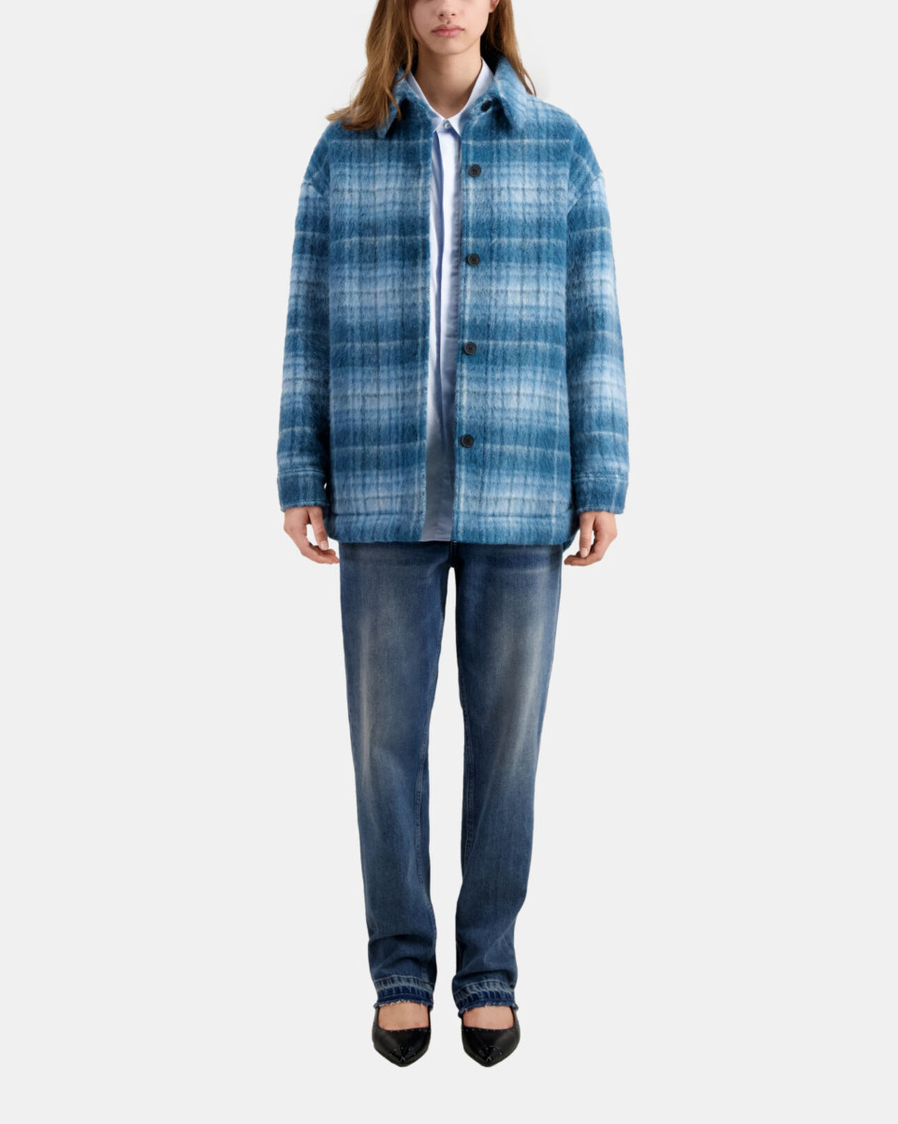 The Kooples WOMEN BLUE BEIGE overshirt style jacket with blue checks
