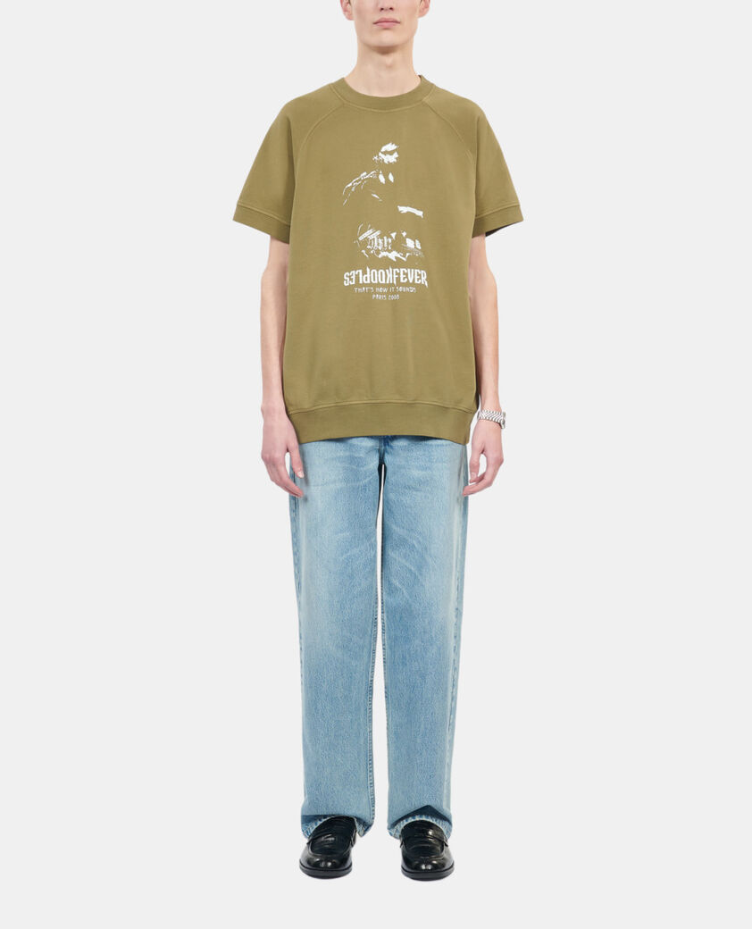 The Kooples HERREN OLIVE khakifarbenes sweatshirt mit kurzen ärmeln