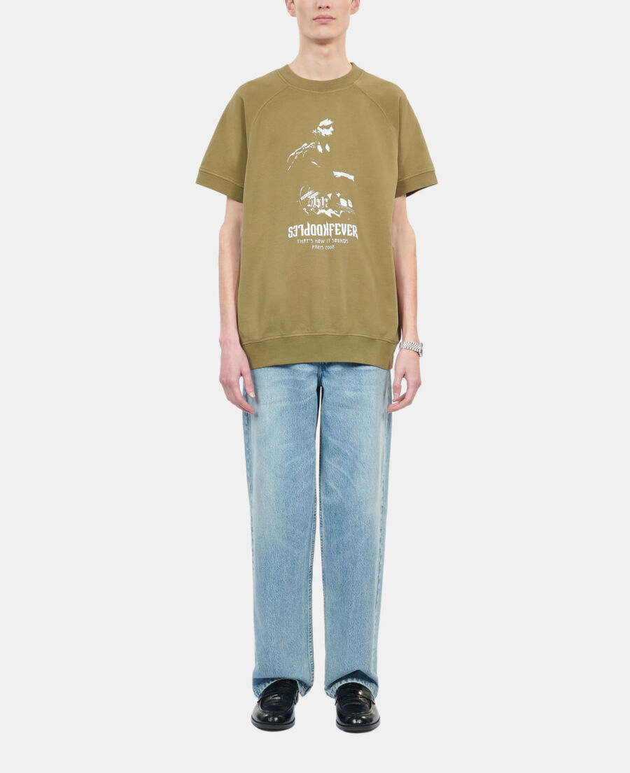 The Kooples HOMME OLIVE sweatshirt manches courtes avec sérigraphie
