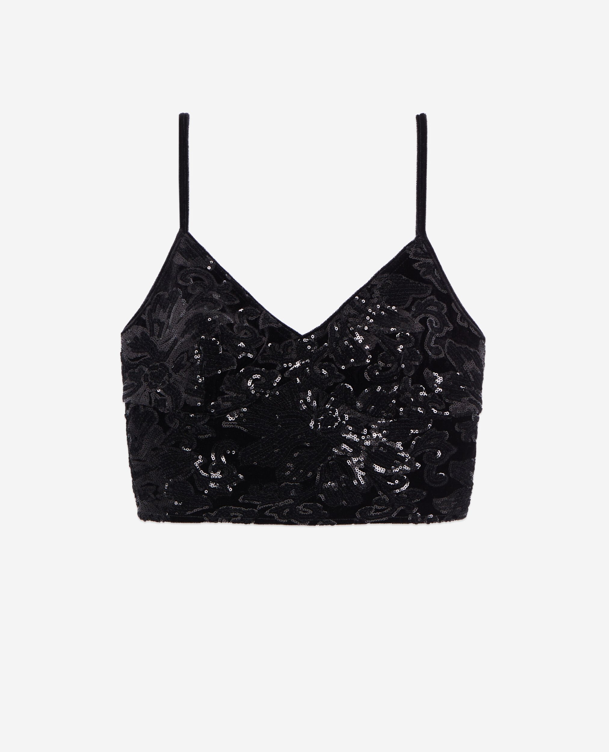 Top court en velours avec sequins noir, BLACK, hi-res image number null
