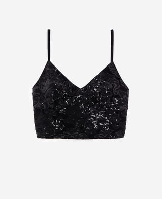 The Kooples FEMME BLACK top court en velours avec sequins noir