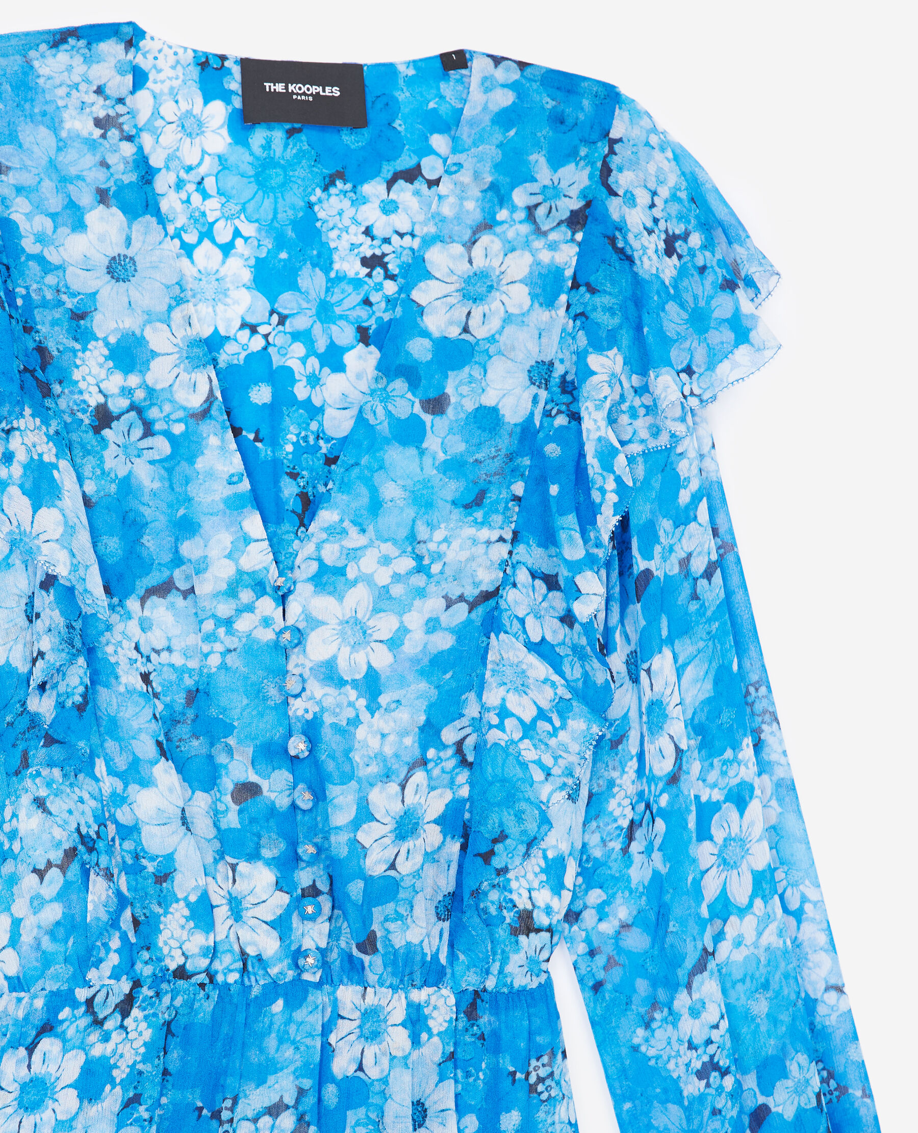 Long blue dress with floral print