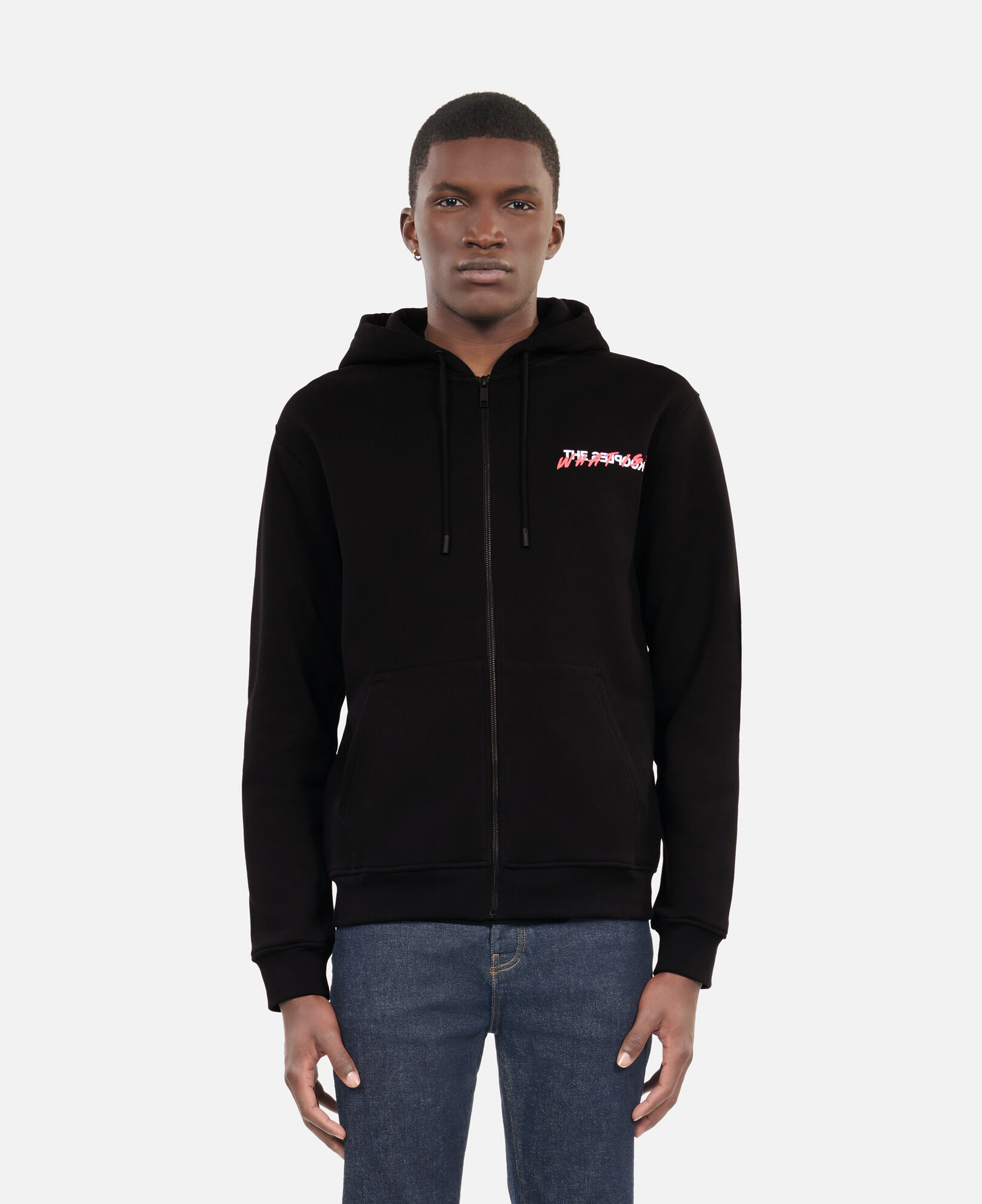 The Kooples HERREN BLACK herren schwarzes kapuzensweatshirt „what is“