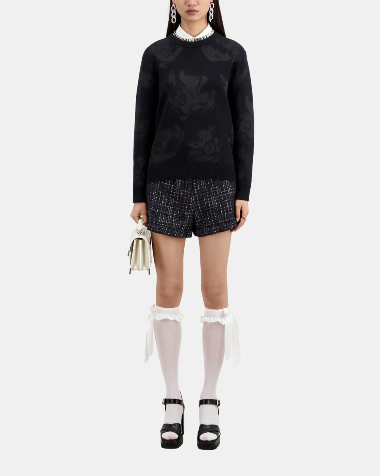The Kooples MUJER BLACK/BLACK jersey negro mezcla lana motivos platas