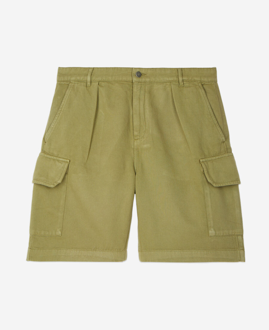 khaki cotton and linen cargo shorts