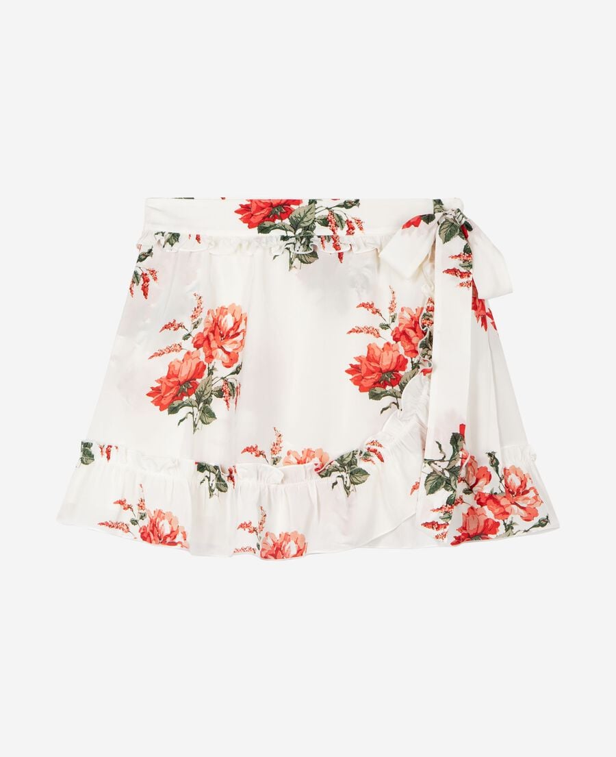 The Kooples WOMEN WHITE - RED short white floral print wrap skirt