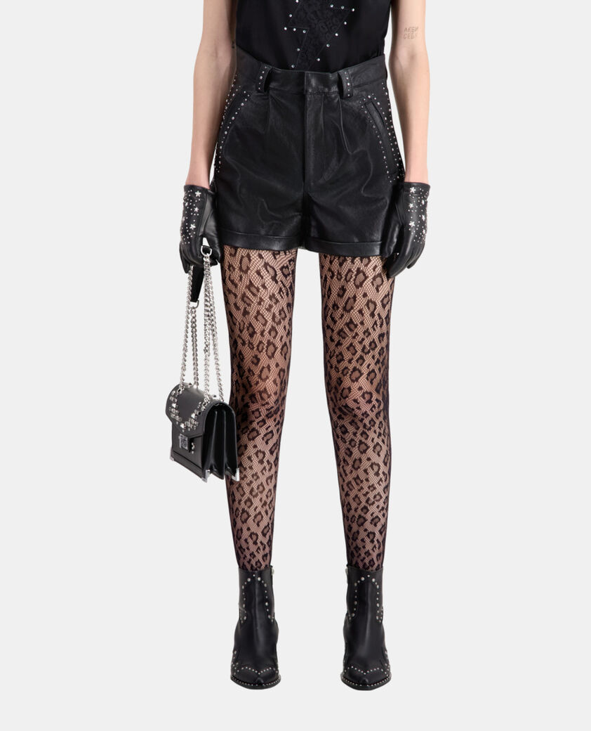 The Kooples FEMME BLACK short en cuir avec clous