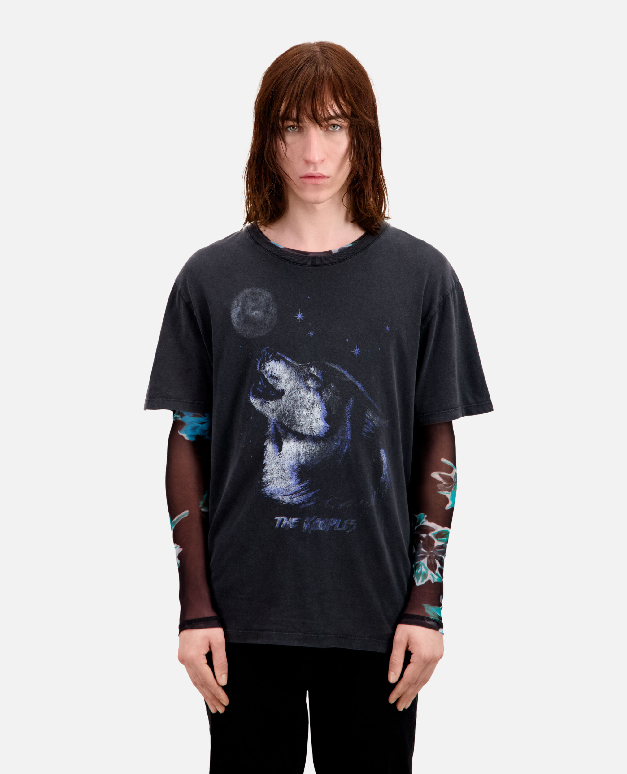 T-shirt Homme noir avec sérigraphie Wolf, BLACK WASHED, hi-res image number null
