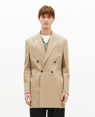 The Kooples MEN SAND beige long double-breasted jacket