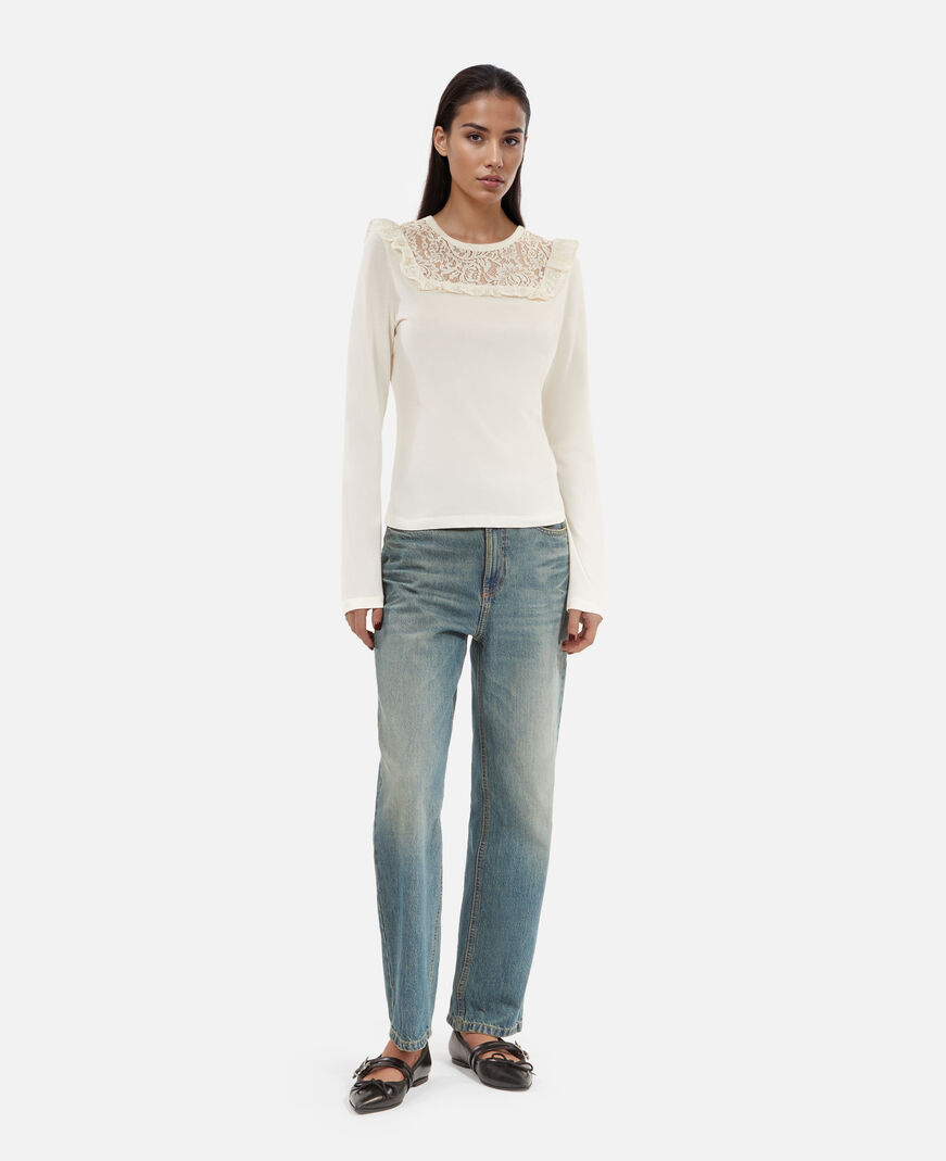 The Kooples DAMEN WHITE weißes langarm-t-shirt aus spitze