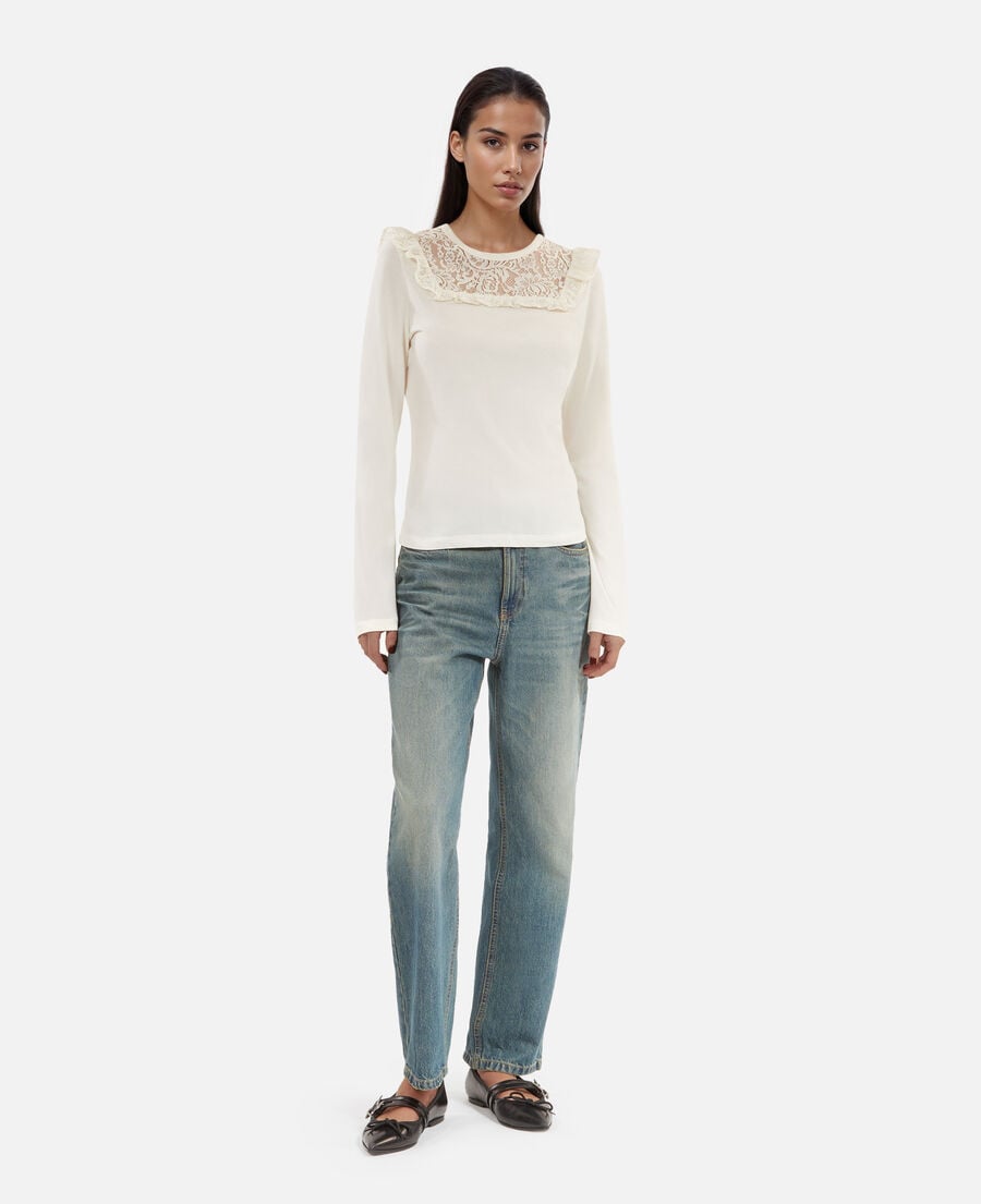 The Kooples WOMEN WHITE white long-sleeved lace t-shirt