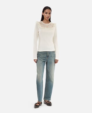 The Kooples DAMEN WHITE weißes langarm-t-shirt aus spitze