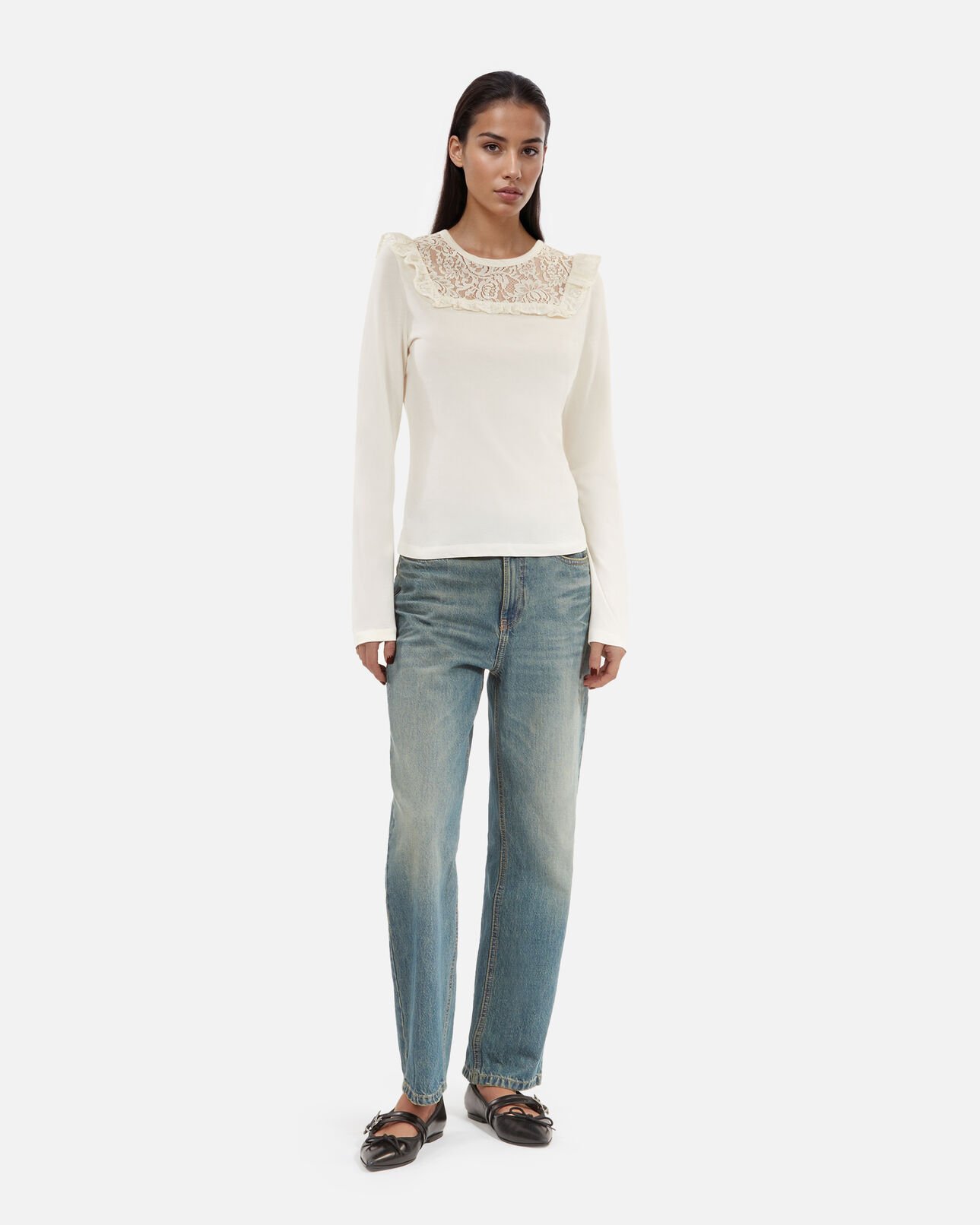 The Kooples DAMEN WHITE weißes langarm-t-shirt aus spitze